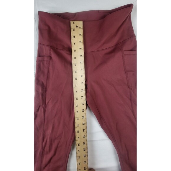 Yogalicious Lux Leggings Womens L Red Burgundy Ankle Pocket Stretch Workout - Picture 8 of 8